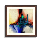 Cultural and Symbolic Al Azam Name Calligraphy Abstract Painting Arabic Wall Art 16×16 inches & Wooden Frame